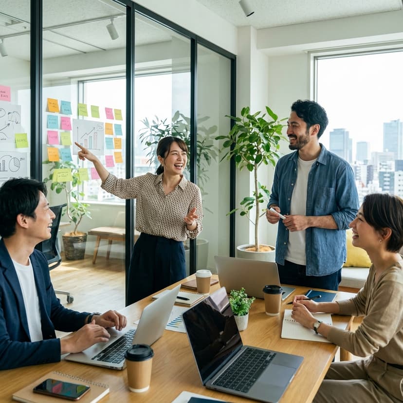 コスト削減を喜ぶ明るいオフィス